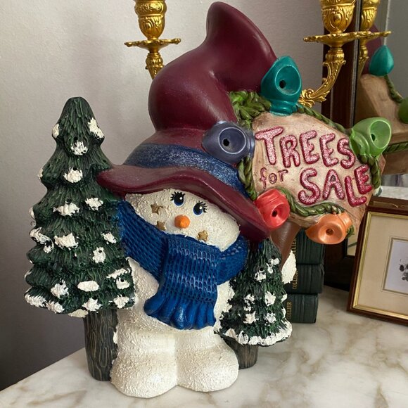 Vintage Ceramic Christmas Snowman Statue Trees for sale Put light inside - Picture 1 of 2